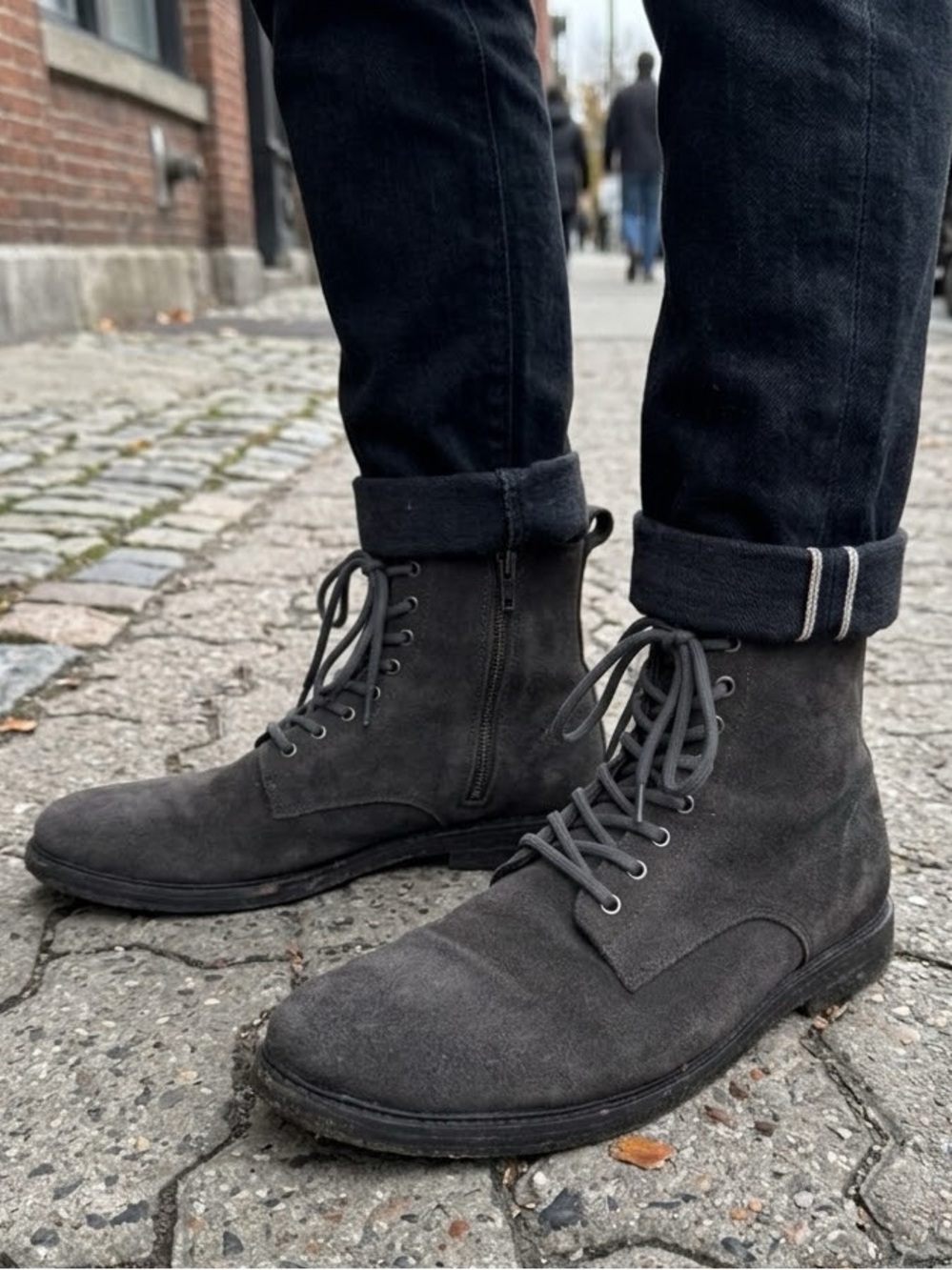 BLACKSTONE QM23 Plain Toe Suede Boot, Grey, Lace Up Boot Men’s Size 11 EU Sz 44
